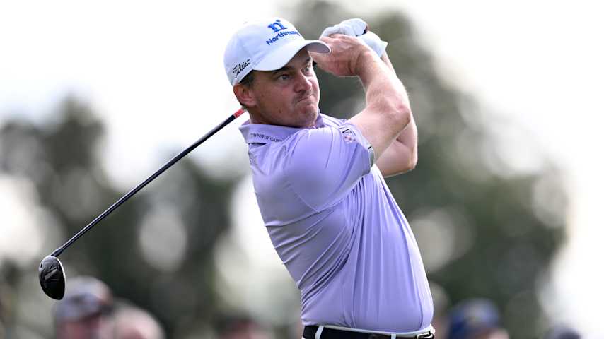 Bud Cauley of the United States plays his shot from the ninth tee during the first round of The American Express 2026 at La Quinta Country Club on January 22, 2026 in La Quinta, California. (Orlando Ramirez/Getty Images)