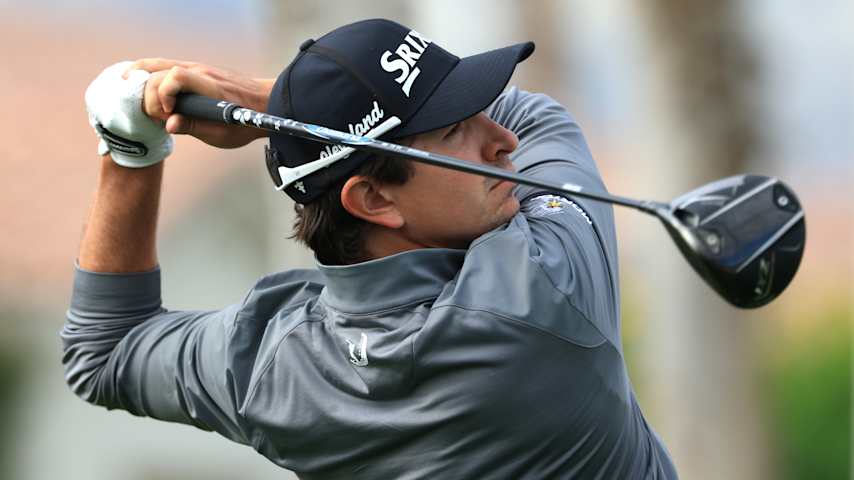 Nico Echavarria of Colombia plays his shot from the 13th tee during the second round of The American Express 2026 at the Nicklaus Tournament Course on January 23, 2026 in La Quinta, California. (Jed Jacobsohn/Getty Images)