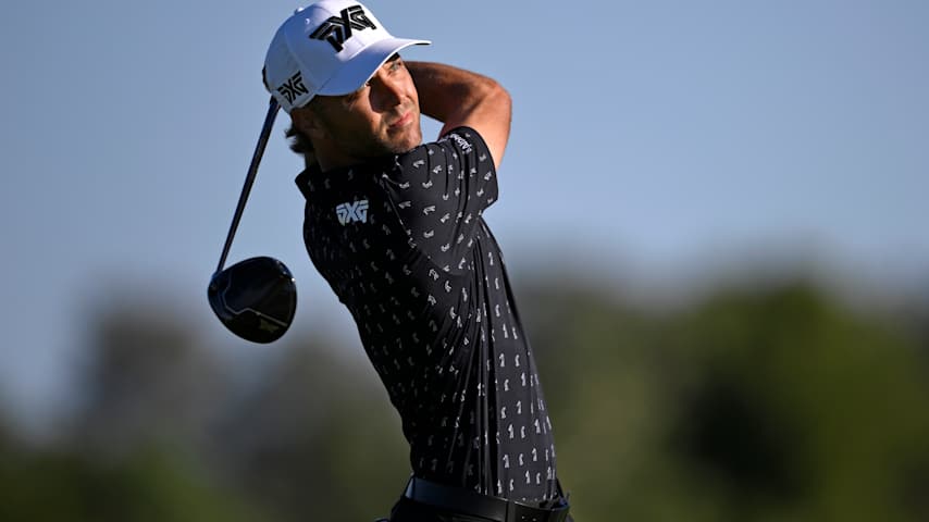 Eric Cole of the United States plays his shot from the second tee during the final round of the Farmers Insurance Open 2026 at Torrey Pines South Course on February 01, 2026 in La Jolla, California. (Orlando Ramirez/Getty Images)