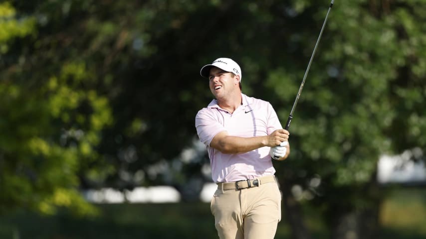 BLAINE, MINNESOTA - JULY 25: Pierceson Coody of the United States plays his shot from the 10th tee during the first round of the 3M Open at TPC Twin Cities on July 25, 2024 in Blaine, Minnesota. (Photo by David Berding/Getty Images)