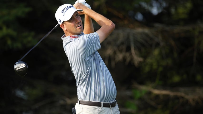 BLAINE, MINNESOTA - JULY 26: Chesson Hadley of the United States plays his shot from the second tee during the second round of the 3M Open at TPC Twin Cities on July 26, 2024 in Blaine, Minnesota. (Photo by Mike Ehrmann/Getty Images)