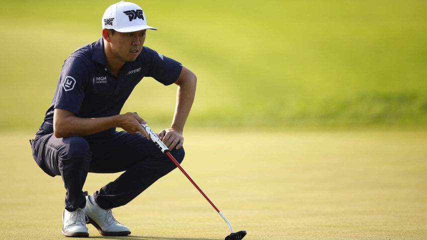 BLAINE, MINNESOTA - JULY 26: David Lipsky of the United States lines up a putt on the first green during the second round of the 3M Open at TPC Twin Cities on July 26, 2024 in Blaine, Minnesota. (Photo by Mike Ehrmann/Getty Images)