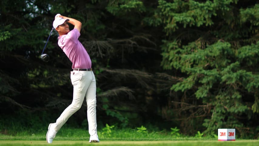 BLAINE, MINNESOTA - JULY 26: Callum Tarren of England plays his shot from the second tee during the second round of the 3M Open at TPC Twin Cities on July 26, 2024 in Blaine, Minnesota. (Photo by Mike Ehrmann/Getty Images)