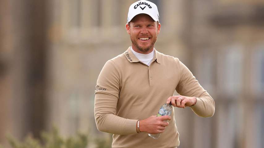 ST ANDREWS, SCOTLAND - OCTOBER 05: Danny Willett of England smiles as he leaves the second tee during day three of the Alfred Dunhill Links Championship 2024 at the Old Course at St Andrews on October 05, 2024 in St Andrews, Scotland. (Photo by Kate McShane/Getty Images)