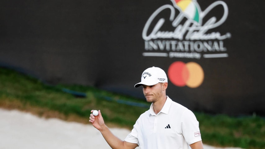 ORLANDO, FLORIDA - MARCH 08: Nicolai Hojgaard of Denmark reacts after a putt on the 18th hole during the second round of the Arnold Palmer Invitational presented by Mastercard at Arnold Palmer Bay Hill Golf Course on March 08, 2024 in Orlando, Florida. (Photo by Cliff Hawkins/Getty Images)