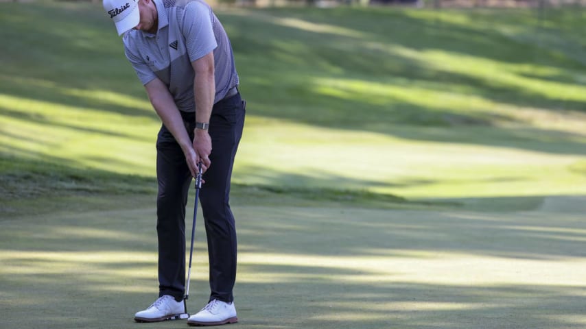 TRUCKEE, CALIFORNIA - JULY 19: Hayden Springer watches a putt on the 15th hole during the second round of the Barracuda Championship at the Old Greenwood course at Tahoe Mountain Club on July 19, 2024 in Truckee, California. (Photo by Isaiah Vazquez/Getty Images)