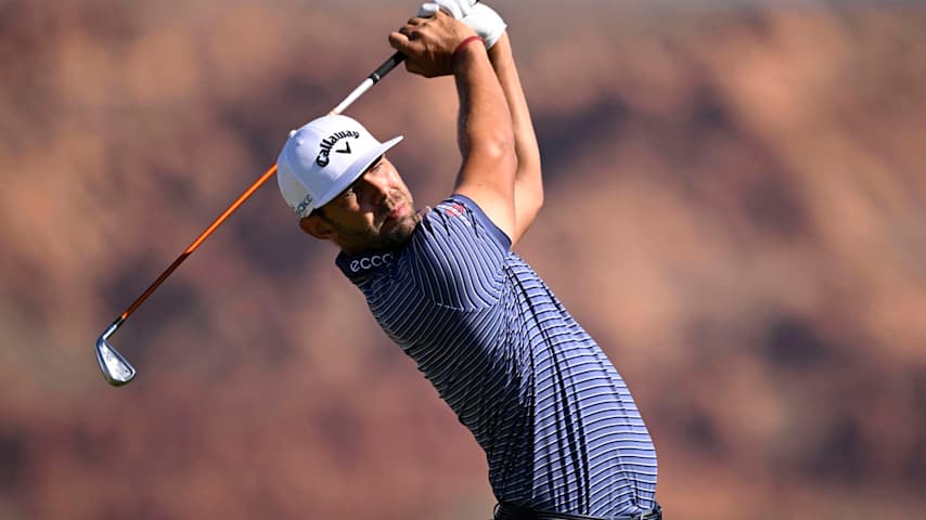 ST GEORGE, UTAH - OCTOBER 12: Erik van Rooyen of South Africa plays his shot from the fourth tee during the third round of the Black Desert Championship 2024 at Black Desert Resort on October 12, 2024 in St George, Utah. (Photo by Orlando Ramirez/Getty Images)