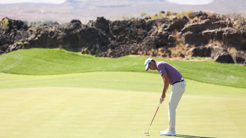 ST GEORGE, UTAH - OCTOBER 12: Chesson Hadley of the United States putts on the seventh green during the third round of the Black Desert Championship 2024 at Black Desert Resort on October 12, 2024 in St George, Utah. (Photo by Christian Petersen/Getty Images)