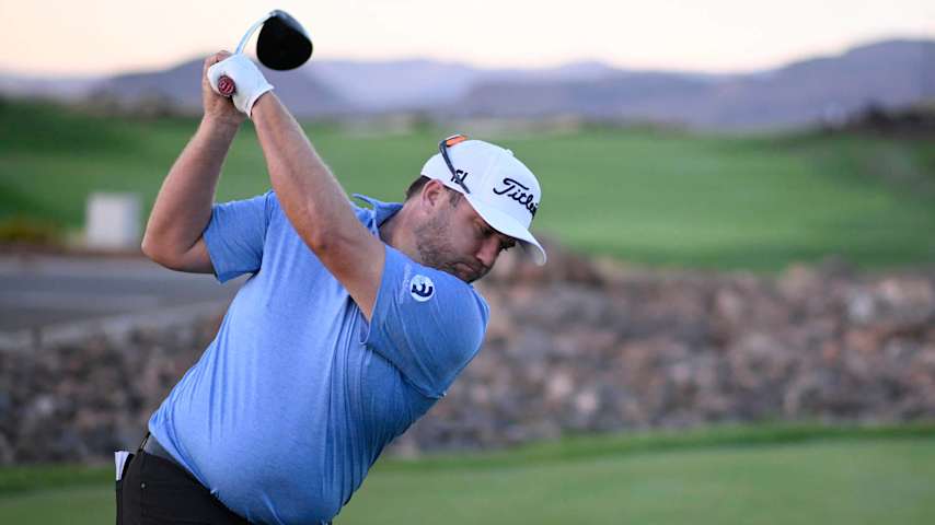 ST GEORGE, UTAH - OCTOBER 11: Ben Taylor of England plays his shot from the first tee during the second round of the Black Desert Championship 2024 at Black Desert Resort on October 11, 2024 in St George, Utah. (Photo by Orlando Ramirez/Getty Images)