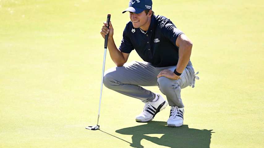 ST GEORGE, UTAH - OCTOBER 11: Adrien Dumont de Chassart of Belgium lines up a putt on the 16th green during the second round of the Black Desert Championship 2024 at Black Desert Resort on October 11, 2024 in St George, Utah. (Photo by Orlando Ramirez/Getty Images)