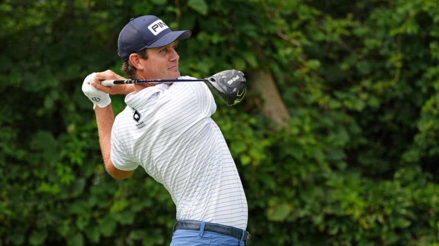 OLYMPIA FIELDS, ILLINOIS - AUGUST 19: Harris English of the United States plays a shot from the second tee during the third round of the BMW Championship at Olympia Fields Country Club on August 19, 2023 in Olympia Fields, Illinois. (Photo by Dylan Buell/Getty Images)