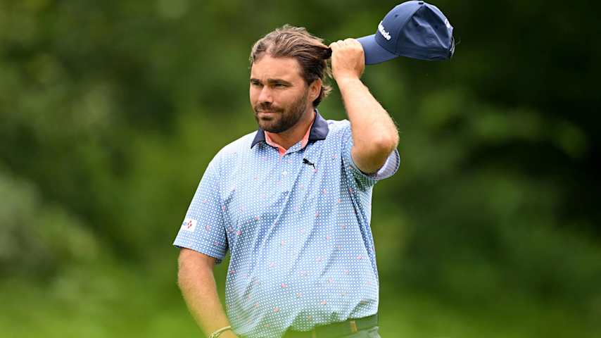 MUNICH, GERMANY - JULY 04: Romain Langasque of France prepares to play his putt shot on the 9th hole during day one of the BMW International Open at Golfclub Munchen Eichenried on July 04, 2024 in Munich, Germany. (Photo by Stuart Franklin/Getty Images)