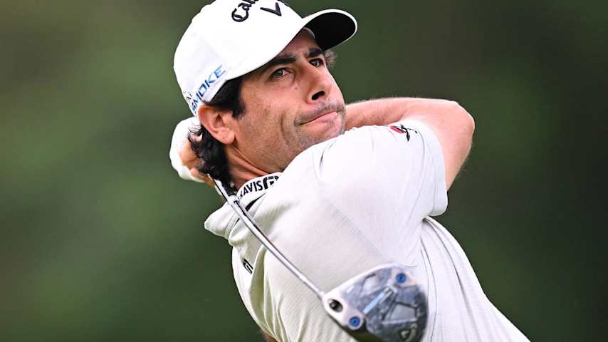 MUNICH, GERMANY - JULY 05: Adrian Otaegui of Spain tees off on the 11th hole during day two of the BMW International Open at Golfclub Munchen Eichenried on July 05, 2024 in Munich, Germany. (Photo by Stuart Franklin/Getty Images)