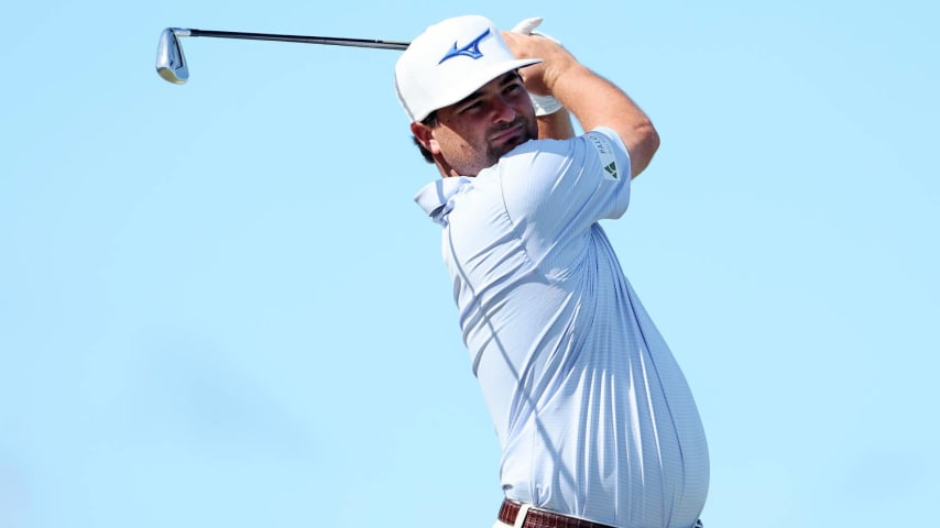 SOUTHAMPTON, BERMUDA - OCTOBER 30:  Greyson Sigg hits his first shot on the 1st tee during the fourth round of the Butterfield Bermuda Championship at Port Royal Golf Course on October 30, 2022 in Southampton, Bermuda. (Photo by Andy Lyons/Getty Images)