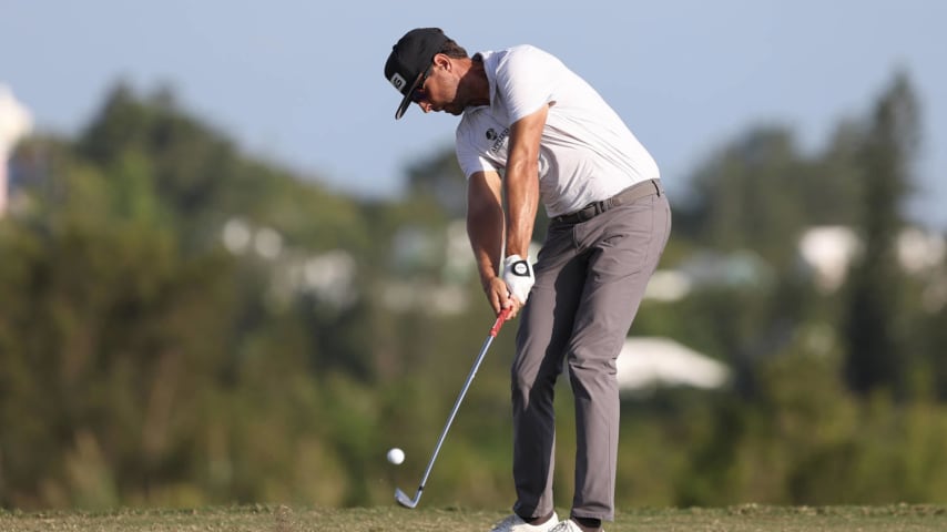 SOUTHAMPTON, BERMUDA - NOVEMBER 09: Scott Harrington of the United States hits a tee shot on the tenth hole during the first round of the Butterfield Bermuda Championship at Port Royal Golf Course on November 09, 2023 in Southampton, Bermuda. (Photo by Marianna Massey/Getty Images)