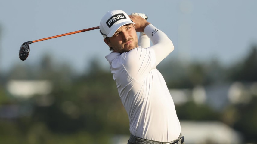 SOUTHAMPTON, BERMUDA - NOVEMBER 10: Austin Cook of the United States hits a tee shot on the tenth hole during the second round of the Butterfield Bermuda Championship at Port Royal Golf Course on November 10, 2023 in Southampton, Bermuda. (Photo by Gregory Shamus/Getty Images)