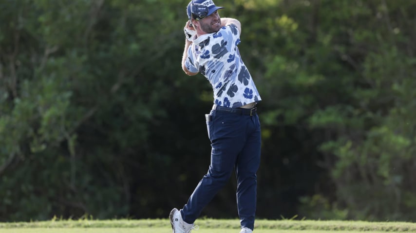 SOUTHAMPTON, BERMUDA - NOVEMBER 10: David Lingmerth of Sweden hits a tee shot on the fourth hole during the second round of the Butterfield Bermuda Championship at Port Royal Golf Course on November 10, 2023 in Southampton, Bermuda. (Photo by Marianna Massey/Getty Images)