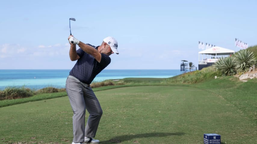 SOUTHAMPTON, BERMUDA - NOVEMBER 10: Ryan Armour of the United States hits a tee shot on the 16th hole during the second round of the Butterfield Bermuda Championship at Port Royal Golf Course on November 10, 2023 in Southampton, Bermuda. (Photo by Gregory Shamus/Getty Images)