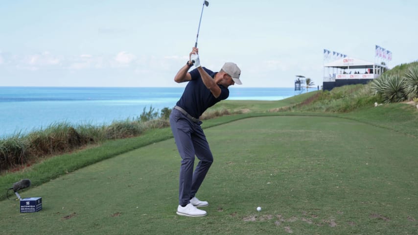 SOUTHAMPTON, BERMUDA - NOVEMBER 10: D.J. Trahan of the United States hits a tee shot on the 16th hole during the second round of the Butterfield Bermuda Championship at Port Royal Golf Course on November 10, 2023 in Southampton, Bermuda. (Photo by Gregory Shamus/Getty Images)