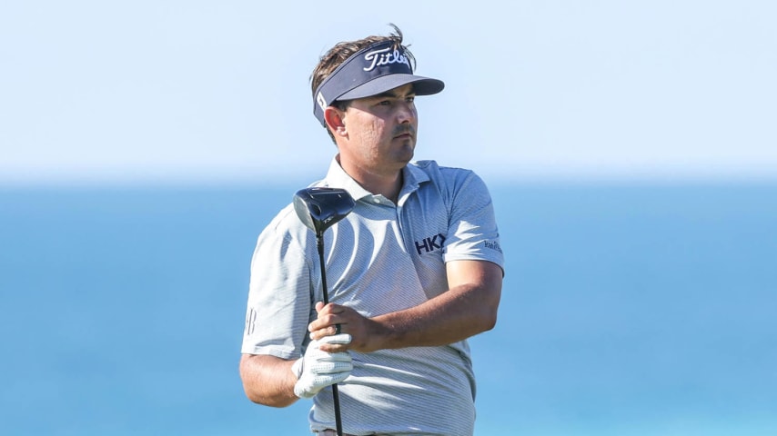 SOUTHAMPTON, BERMUDA - NOVEMBER 10: Hank Lebioda of the United States watches his shot from the ninth tee during the second round of the Butterfield Bermuda Championship at Port Royal Golf Course on November 10, 2023 in Southampton, Bermuda. (Photo by Gregory Shamus/Getty Images)