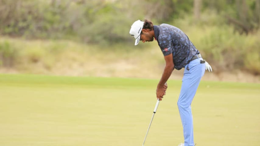 CABO SAN LUCAS, MEXICO - NOVEMBER 05: Akshay Bhatia of the United States putts on the eighth green during the final round of the World Wide Technology Championship at El Cardonal at Diamante on November 05, 2023 in Cabo San Lucas, Baja California Sur, Mexico. (Photo by Hector Vivas/Getty Images)