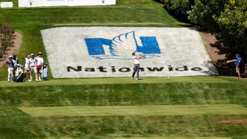 COLUMBUS, OH - AUGUST 29:  Paul Haley II of the United States hits a tee shot during the final round of the Nationwide Childrenâs Hospital Championship at The Ohio State University Golf Club on August 29, 2021 in Columbus, Ohio. (Photo by Kirk Irwin/Getty Images)