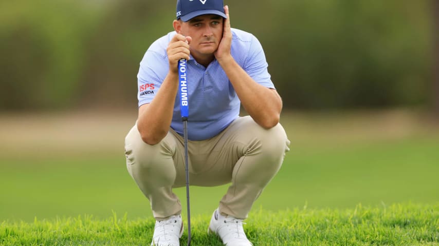 LA JOLLA, CALIFORNIA - JANUARY 24: Christiaan Bezuidenhout of South Africa lines up a putt on the sixth green during the first round of the Farmers Insurance Open on the Torrey Pines South Course on January 24, 2024 in La Jolla, California. (Photo by Sean M. Haffey/Getty Images)