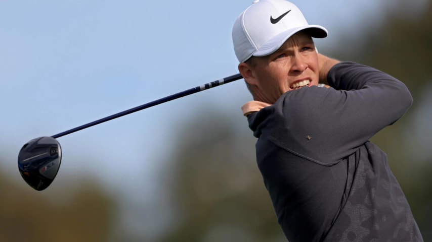LA JOLLA, CALIFORNIA - JANUARY 26: Nick Hardy of the United States plays his shot from the second tee during the third round of the Farmers Insurance Open at Torrey Pines South Course on January 26, 2024 in La Jolla, California. (Photo by Sean M. Haffey/Getty Images)