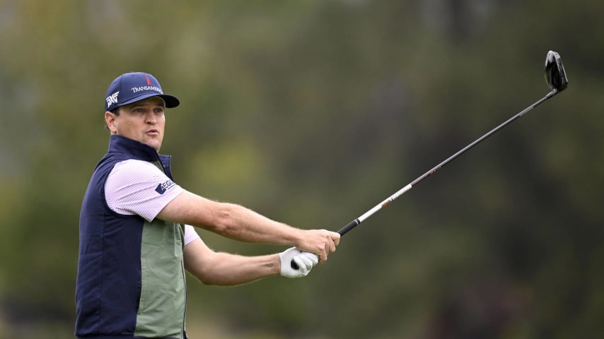 NAPA, CALIFORNIA - SEPTEMBER 14: Zach Johnson of the United States watches his shot from the 15th tee during the first round of the Fortinet Championship at Silverado Resort and Spa on September 14, 2023 in Napa, California. (Photo by Orlando Ramirez/Getty Images)