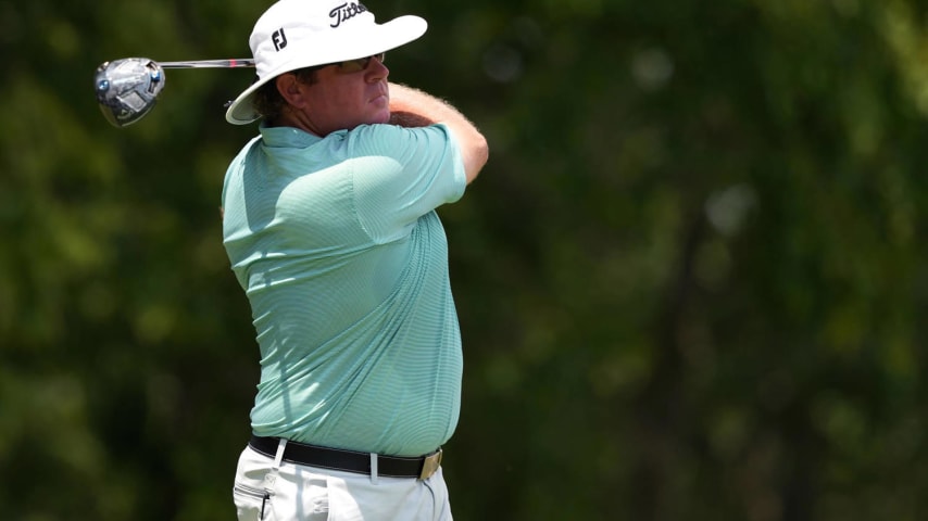 NICHOLASVILLE, KENTUCKY - JULY 12: William McGirt of the United States plays his shot from the third tee during the second round of the Kentucky Championship at Keene Trace Golf Club on July 12, 2024 in Nicholasville, Kentucky. (Photo by Dylan Buell/Getty Images)