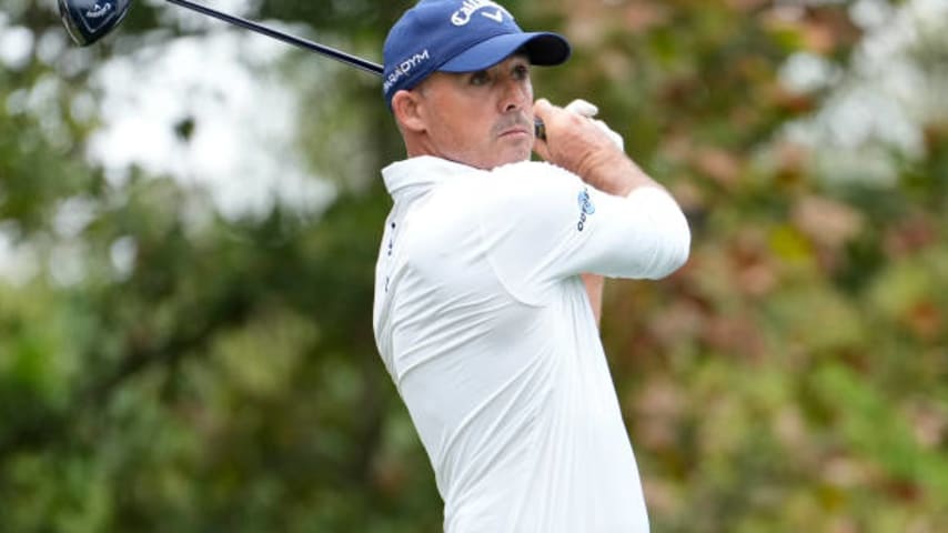 JACKSON, MISSISSIPPI - OCTOBER 06: Jonathan Byrd of the United States plays his shot from the 15th tee during the second round of the Sanderson Farms Championship at The Country Club of Jackson on October 06, 2023 in Jackson, Mississippi. (Photo by Raj Mehta/Getty Images)