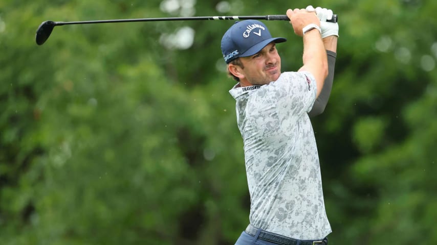 SILVIS, ILLINOIS - JULY 04: Will Gordon of the United States hits his tee shot on the 15th hole during the first round of the John Deere Classic at TPC Deere Run on July 04, 2024 in Silvis, Illinois. (Photo by Stacy Revere/Getty Images)
