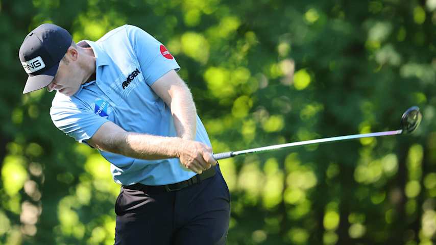 SILVIS, ILLINOIS - JULY 05: Seamus Power of Ireland hits his tee shot on the sixth hole during the second round of the John Deere Classic at TPC Deere Run on July 05, 2024 in Silvis, Illinois. (Photo by Stacy Revere/Getty Images)
