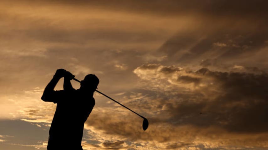 LAS VEGAS, NEVADA - OCTOBER 13: Tommy Gainey of the United States tees off the 18th hole during the second round of the Shriners Children's Open at TPC Summerlin on October 13, 2023 in Las Vegas, Nevada. (Photo by Michael Owens/Getty Images)