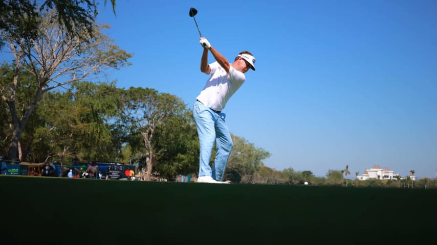 PUERTO VALLARTA, MEXICO - FEBRUARY 25: Keith Mitchell of the United States plays his shot from the first tee during the final round of the Mexico Open at Vidanta at Vidanta Vallarta on February 25, 2024 in Puerto Vallarta, Jalisco. (Photo by Hector Vivas/Getty Images)