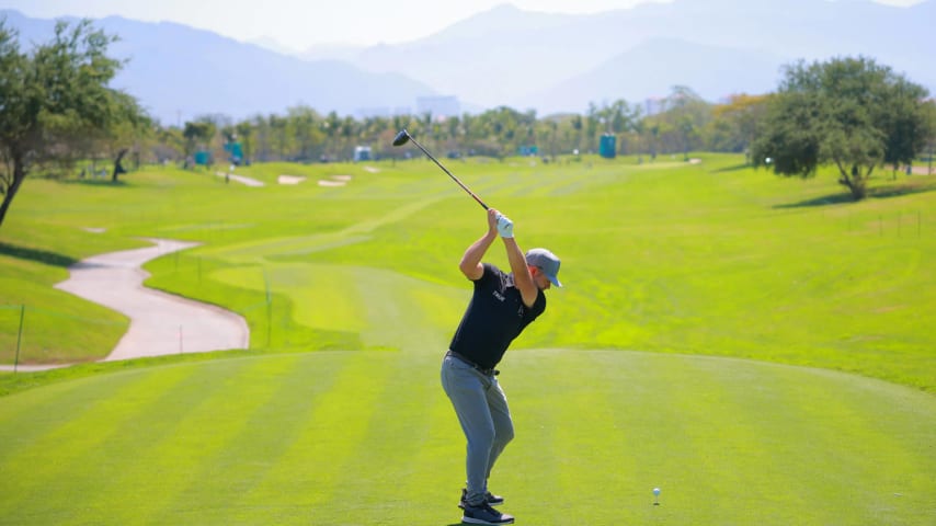 PUERTO VALLARTA, MEXICO - FEBRUARY 24: Ryan Moore of the United States plays his shot from the 4th tee during the third round of the Mexico Open at Vidanta at Vidanta Vallarta on February 24, 2024 in Puerto Vallarta, Jalisco. (Photo by Hector Vivas/Getty Images)