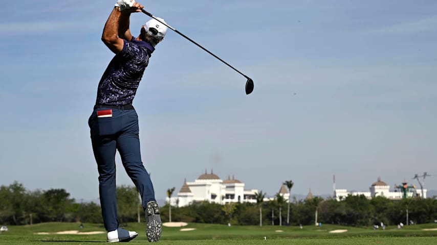 PUERTO VALLARTA, MEXICO - FEBRUARY 24: ThorbjÃ¸rn Olesen of Denmark plays his shot from the first tee during the third round of the Mexico Open at Vidanta at Vidanta Vallarta on February 24, 2024 in Puerto Vallarta, Jalisco. (Photo by Orlando Ramirez/Getty Images)