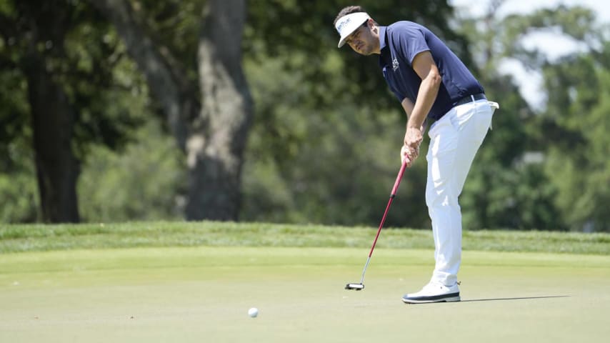 MYRTLE BEACH, SOUTH CAROLINA - MAY 12: Beau Hossler of the United States putts on the first green during the final round of the Myrtle Beach Classic at Dunes Golf & Beach Club on May 12, 2024 in Myrtle Beach, South Carolina. (Photo by Raj Mehta/Getty Images)