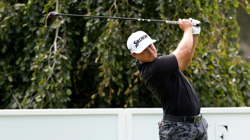 COLUMBUS, OH - AUGUST 29:  Brent Grant of the United States hits a tee shot during the final round of the Nationwide Children’s Hospital Championship at The Ohio State University Golf Club on August 29, 2021 in Columbus, Ohio. (Photo by Kirk Irwin/Getty Images)