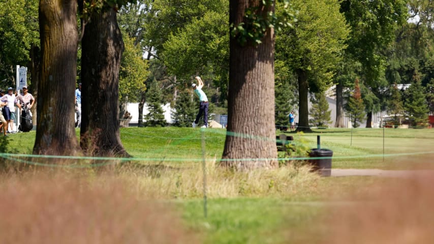 COLUMBUS, OH - AUGUST 29:  Ben Kohles of the United States hits a tee shot during the final round of the Nationwide Childrenâs Hospital Championship at The Ohio State University Golf Club on August 29, 2021 in Columbus, Ohio. (Photo by Kirk Irwin/Getty Images)