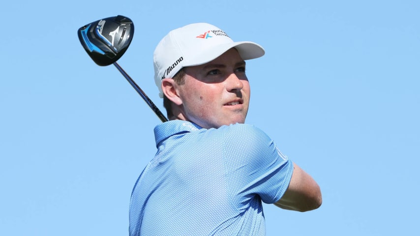 RIO GRANDE, PUERTO RICO - MARCH 08: Ben Griffin of the United States plays his shot from the 18th tee during the second round of the Puerto Rico Open at Grand Reserve Golf Club on March 08, 2024 in Rio Grande, Puerto Rico. (Photo by Andy Lyons/Getty Images)