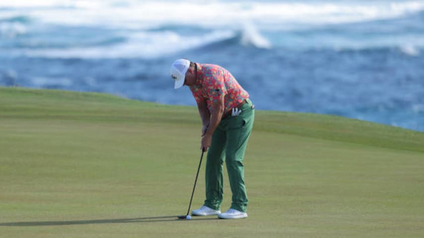 PUNTA CANA, DOMINICAN REPUBLIC - MARCH 25: D.A. Points of the United States putts on the 18th green during the third round of the Corales Puntacana Championship at Puntacana Resort & Club, Corales Golf Course on March 25, 2023 in Punta Cana. (Photo by Jonathan Bachman/Getty Images)