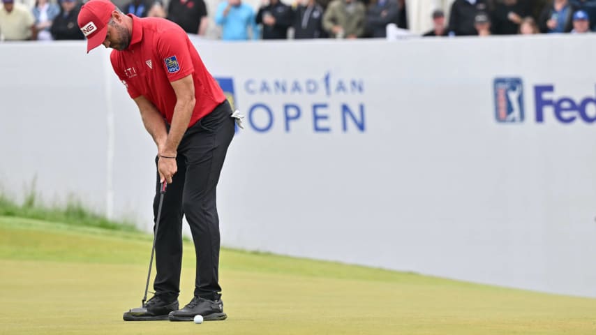HAMILTON, ONTARIO - JUNE 02: Corey Conners of Canada putts on the 17th green during the final round of the RBC Canadian Open at Hamilton Golf & Country Club on June 02, 2024 in Hamilton, Ontario, Canada. (Photo by Minas Panagiotakis/Getty Images)