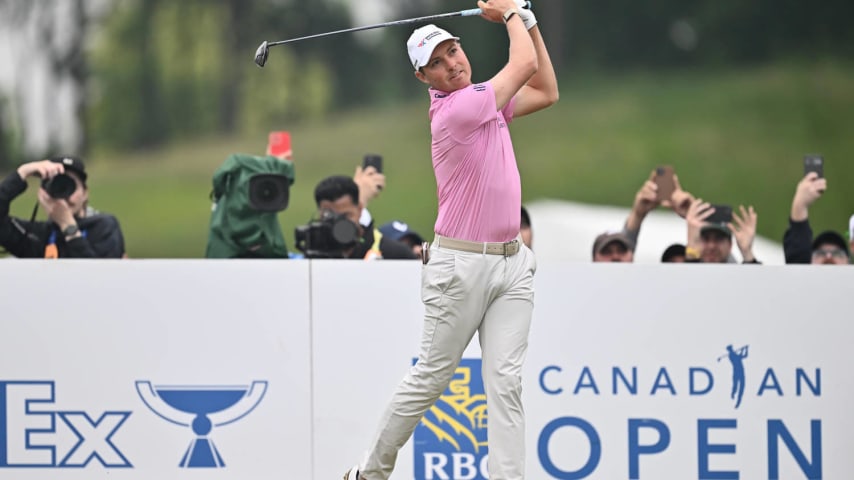 HAMILTON, ONTARIO - JUNE 02: Ben Griffin of the United States plays his shot from the 18th tee during the final round of the RBC Canadian Open at Hamilton Golf & Country Club on June 02, 2024 in Hamilton, Ontario, Canada. (Photo by Minas Panagiotakis/Getty Images)