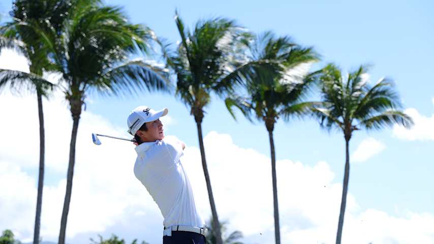 RIO GRANDE, PUERTO RICO - MARCH 08: Rikuya Hoshino of Japan plays his shot from the 17th tee during the third round of the Puerto Rico Open 2025 at Grand Reserve Golf Club on March 08, 2025 in Rio Grande, Puerto Rico. (Photo by Kevin C. Cox/Getty Images)