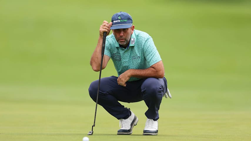 DETROIT, MICHIGAN - JUNE 27: Josh Teater of the United States prepares to putt on the third green during the first round of the Rocket Mortgage Classic at Detroit Golf Club on June 27, 2024 in Detroit, Michigan. (Photo by Gregory Shamus/Getty Images)