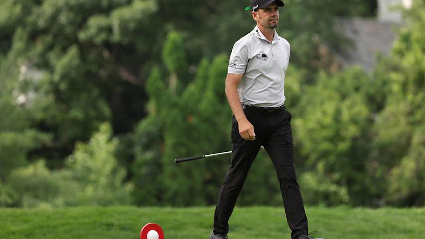 DETROIT, MICHIGAN - JUNE 29: Troy Merritt of the United States walks off the ninth tee during the third round of the Rocket Mortgage Classic at Detroit Golf Club on June 29, 2024 in Detroit, Michigan. (Photo by Gregory Shamus/Getty Images)