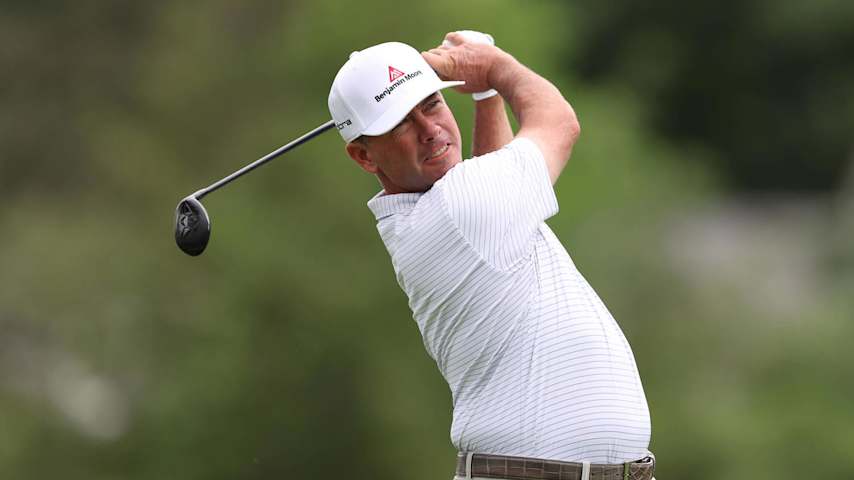 DETROIT, MICHIGAN - JUNE 28: Chez Reavie of the United States plays his shot from the ninth tee during the second round of the Rocket Mortgage Classic at Detroit Golf Club on June 28, 2024 in Detroit, Michigan. (Photo by Raj Mehta/Getty Images)