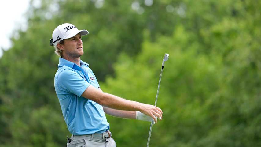 DETROIT, MICHIGAN - JUNE 28: Will Zalatoris of the United States watches his shot from the ninth tee during the second round of the Rocket Mortgage Classic at Detroit Golf Club on June 28, 2024 in Detroit, Michigan. (Photo by Raj Mehta/Getty Images)