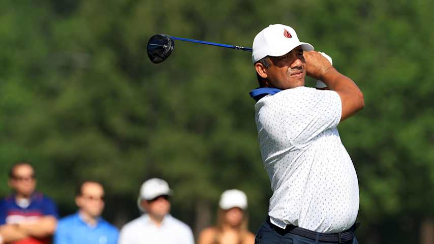 JACKSON, MISSISSIPPI - OCTOBER 04: Jhonattan Vegas of Venezuela plays his shot from the second tee during the second round of the Sanderson Farms Championship 2024 at the Country Club of Jackson on October 04, 2024 in Jackson, Mississippi. (Photo by Justin Casterline/Getty Images)